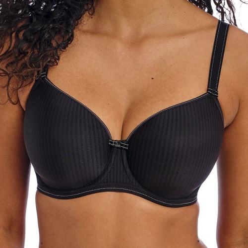 black underwired moulded balcony T-shirt bra - front view