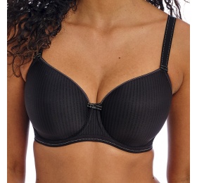 black underwired moulded balcony T-shirt bra - front view