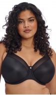 Smooth underwired moulded non-padded bra in black front view on model